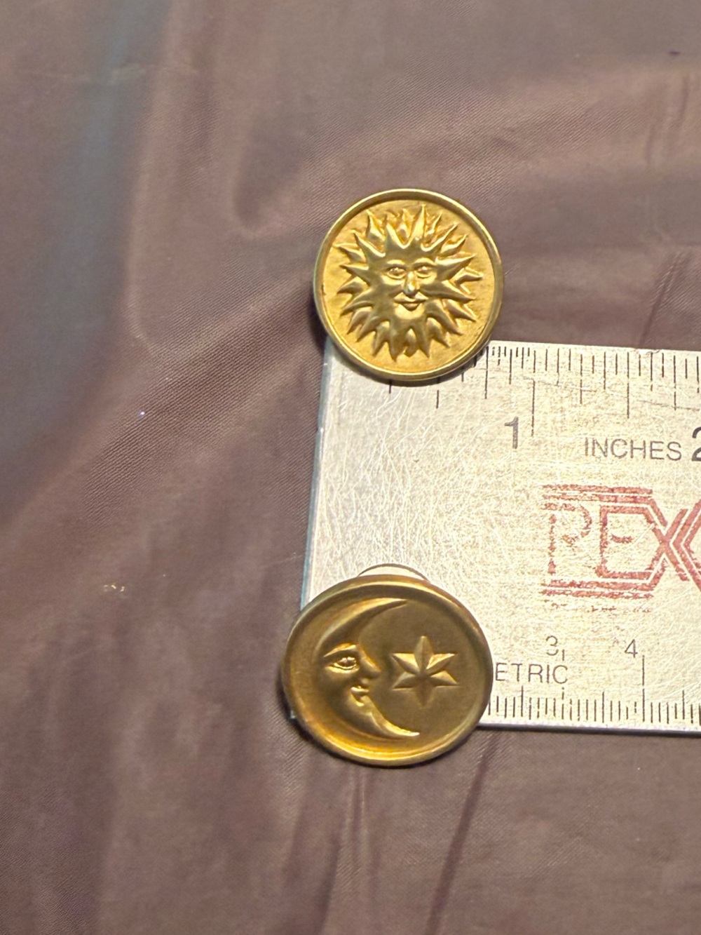 Anne Klein Vintage Gold Sun and Moon Disc Earrings Pierced Studs - Picture 6 of 8